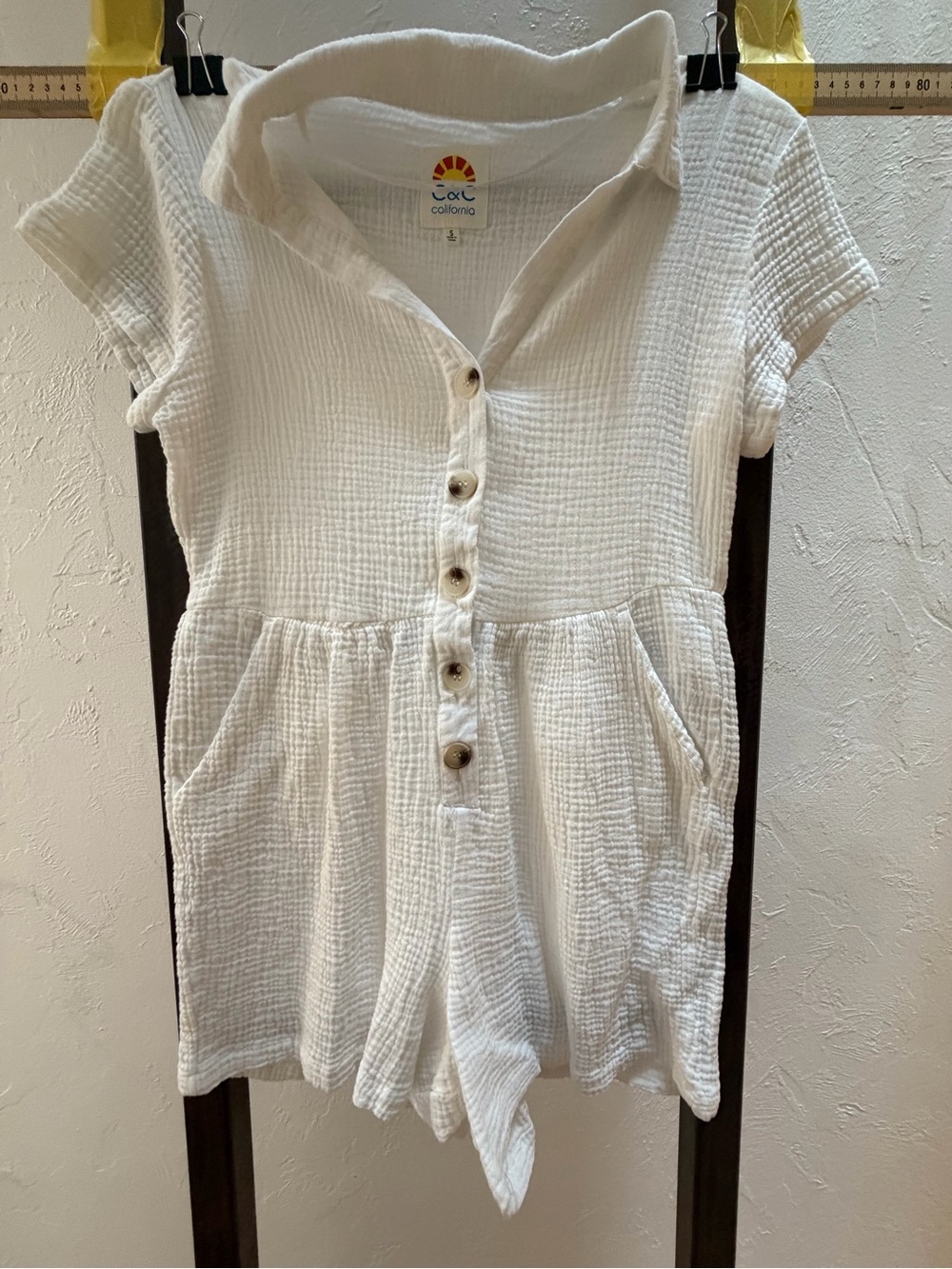 C&C California White Gauze Button-Front Kids Romper